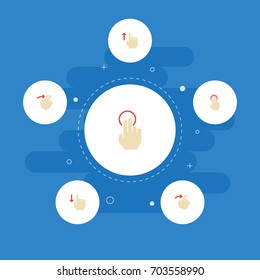 Flat Icons Right, Swipe, Double Click And Other Vector Elements. Set Of Gestures Flat Icons Symbols Also Includes Up, Nudge, Right Objects.