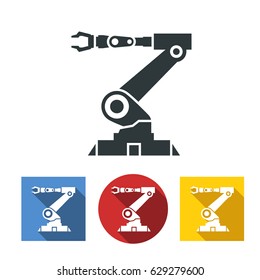Flat icons of robotic hand machine tool at industrial manufacture factory