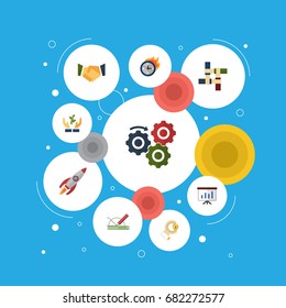 Flat Icons Rocket, Design, Support And Other Vector Elements.  