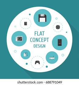 Flat Icons Router, Cooler, System Unit And Other Vector Elements. Set Of Computer Flat Icons Symbols Also Includes Processor, Storage, Play Objects.