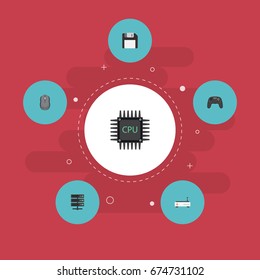 Flat Icons Router, Diskette, Controller And Other Vector Elements. Set Of Laptop Flat Icons Symbols Also Includes Floppy, Controller, Microprocessor Objects.