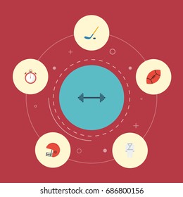 Flat Icons Rugby, Uniform, Kettlebells And Other Vector Elements. Set Of Fitness Flat Icons Symbols Also Includes Hockey, Stick, Second Objects.