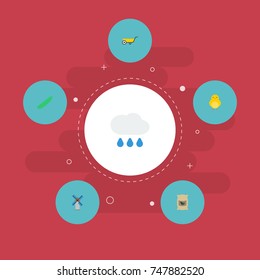 Flat Icons Sack, Zucchini, Cloud And Other Vector Elements. Set Of Agricultural Flat Icons Symbols Also Includes Grown, Cucumber, Mill Objects.