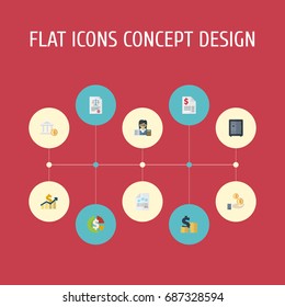 Flat Icons Safe, Act, Paper And Other Vector Elements. Set Of Registration Flat Icons Symbols Also Includes Accountant, Income, Profit Objects.