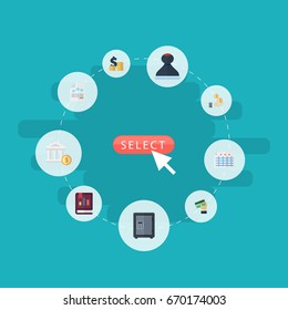 Flat Icons Safe, Book, Sheet And Other Vector Elements. Set Of Registration Flat Icons Symbols Also Includes Outgoings, Account, Dollar Objects.