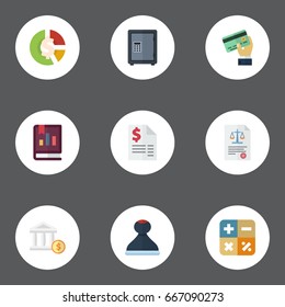 Flat Icons Safe, Card, Mark And Other Vector Elements. Set Of Accounting Flat Icons Symbols Also Includes Tax, Report, Mark Objects.