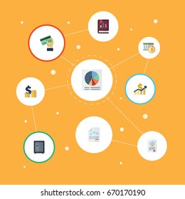 Flat Icons Safe, Card, Net Income And Other Vector Elements. Set Of Accounting Flat Icons Symbols Also Includes Sheet, Outgoings, Pie Objects.