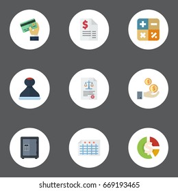 Flat Icons Safe, Duty, Sheet And Other Vector Elements. Set Of Recording Flat Icons Symbols Also Includes Law, Vault, Mark Objects.