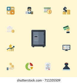 Flat Icons Safe, Mark, Algebra And Other Vector Elements. Set Of Accounting Flat Icons Symbols Also Includes Safe, Increase, Chart Objects.