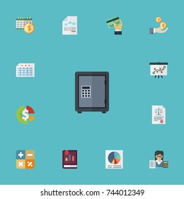 Flat Icons Safe, Paper, Bookkeeper And Other Vector Elements. Set Of Registration Flat Icons Symbols Also Includes Math, Algebra, Circle Objects.