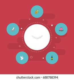 Flat Icons Sandal, Chariot, Pigeon Vector Elements. Set Of Engagement Flat Icons Symbols Also Includes Pigeon, Firework, Beverage Objects.