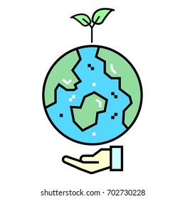 flat icons for save the world,hand,tree,vector illustrations