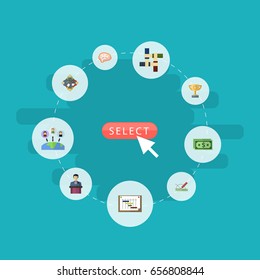 Flat Icons Schedule, Incentive, Mind And Other Vector Elements. Set Of Projects Flat Icons Symbols Also Includes Manager, Mind, Incentive Objects.