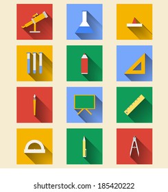 Flat icons for school supplies