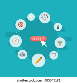 Flat Icons Science, Wings, Pen And Other Vector Elements. Set Of Creative Symbols Also Includes Draw, Dslr, Pen Objects.