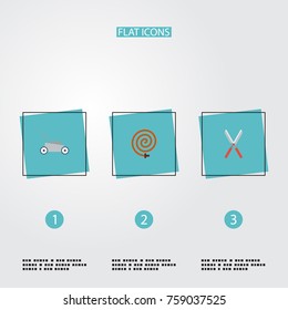 Flat Icons Scissors, Garden Hose, Lawn Mower And Other Vector Elements. Set Of Horticulture Flat Icons Symbols Also Includes Hose, Pruner, Cutter Objects.