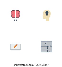 Flat Icons Screen, Scheme, Idea And Other Vector Elements. Set Of Original Flat Icons Symbols Also Includes Concept, Idea, Screen Objects.
