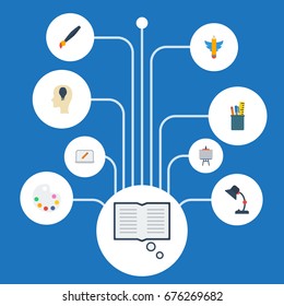 Flat Icons Screen, Stand, Artist Vector Elements. Set Of Creative Flat Icons Symbols Also Includes Monitor, Table, Case Objects.