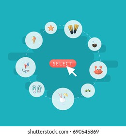 Flat Icons Sea Star, Sorbet, Car And Other Vector Elements. Set Of Summer Flat Icons Symbols Also Includes Star, Lobster, Starfish Objects.