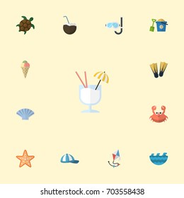 Flat Icons Sea Star, Tortoise, Sorbet And Other Vector Elements. Set Of Summer Flat Icons Symbols Also Includes Swimming, Palm, Tortoise Objects.