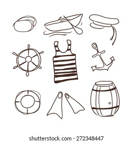 Flat icons with sea symbols. Vector illustration. Marine symbols. doodle sea symbols