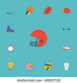 Flat Icons Second Meter, Volleyball, Ice Boot And Other Vector Elements. Set Of Sport Flat Icons Symbols Also Includes Meter, Rugby, Kimono Objects.