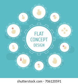 Flat Icons Sensory, Strong Touch, Finger And Other Vector Elements. Set Of Gesticulation Flat Icons Symbols Also Includes Single, Widen, Gesture Objects.