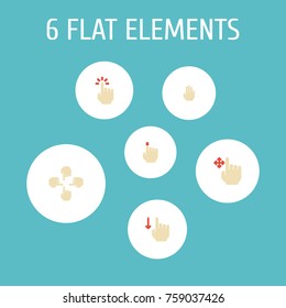 Flat Icons Sensory, Strong Touch, Finger And Other Vector Elements. Set Of Gestures Flat Icons Symbols Also Includes Enlarge, Touch, Three Objects.
