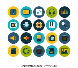 Flat icons set 11 - audio and photo collection
