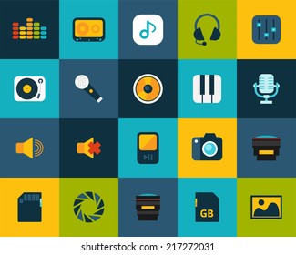 Flat icons set 11 - audio and photo collection