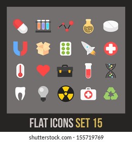 Flat icons set 15 - science and medicine collection