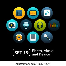 Flat icons set 19 - audio and photo collection, for phone watch or tablet