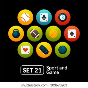 Flat icons set 21 - sport and game collection, for phone watch or tablet