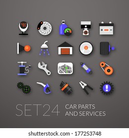 Flat icons set 24 - car parts and services