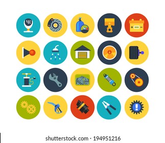 Flat icons set 24 - car parts and services