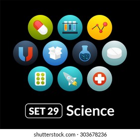Flat icons set 29 - science and medicine collection, for phone watch or tablet