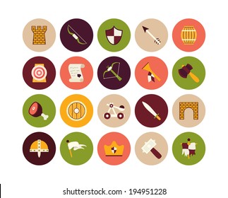 Flat icons set 30 - castle and wepon