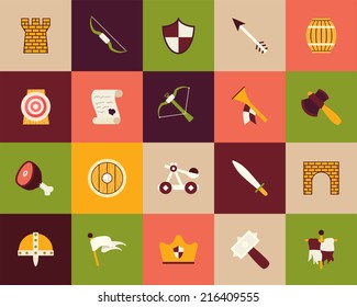 Flat icons set 30 - castle and wepon