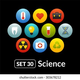 Flat icons set 30 - science and medicine collection, for phone watch or tablet