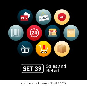 Flat icons set 39 - sales and retail collection, for phone watch or tablet