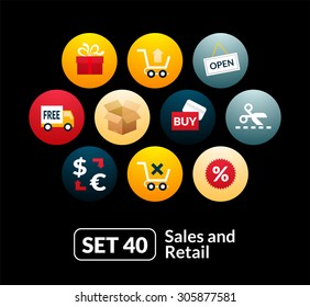 Flat icons set 40 - sales and retail collection, for phone watch or tablet