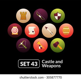 Flat icons set 43 - castle and wepon, for phone watch or tablet