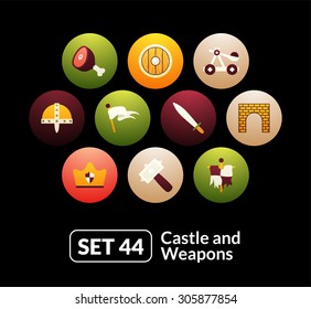 Flat icons set 44 - castle and wepon, for phone watch or tablet