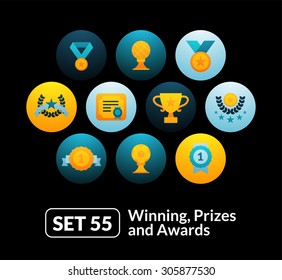 Flat icons set 55 - winning, prizes and awards, for phone watch or tablet