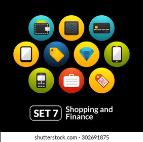 Flat icons set 7 - shopping and finance collection, for phone watch or tablet