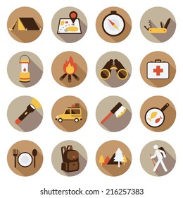 Flat icons set : Adventure & Camping, Trips & Travel