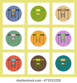 flat icons set of back to school concept on colorful circles School Desk