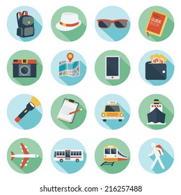 Flat icons set : Backpacker, Trips & Travel