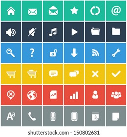 flat icons set - basic internet and mobile apps icons in flat design style (without shadow)