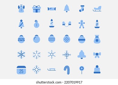 Flat icons set of christmas and celebrations. Symbol collection.
